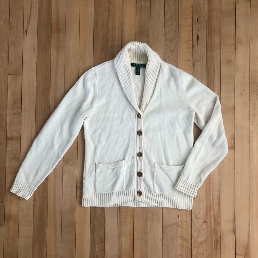 Lauren Ralph Lauren Ivory Shawl Collar Cardigan Sweater
